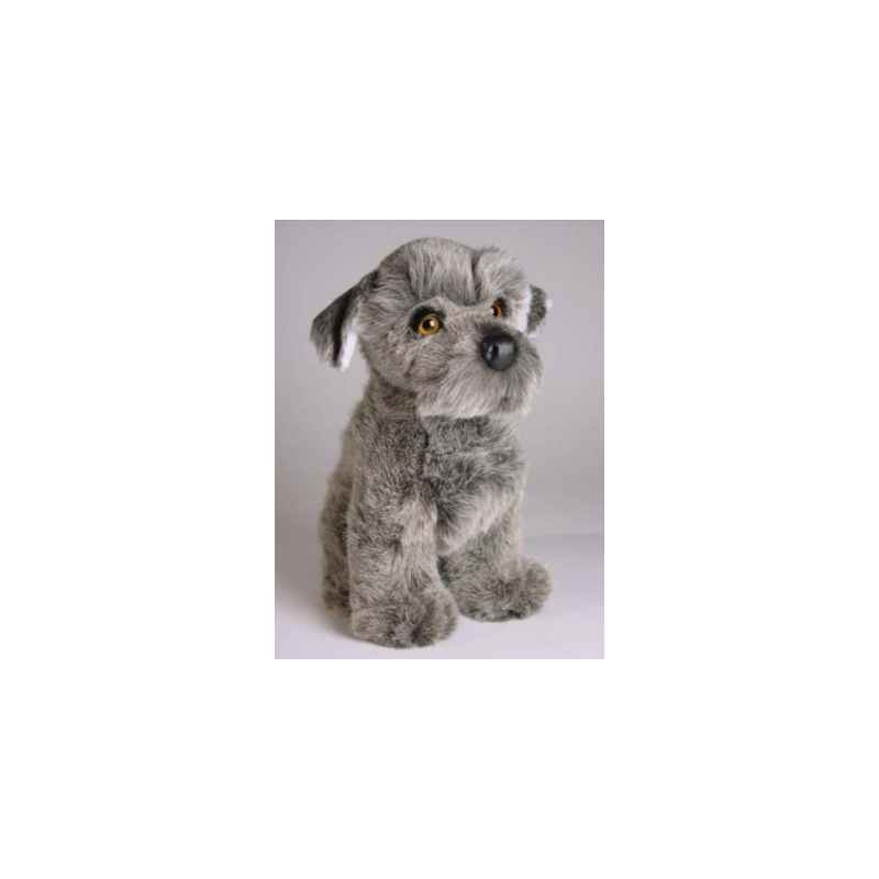 Animaux-Bois-Animaux-Bronzes propose Chien Schnauzer 30 cm assis peluche réaliste Piutre 1207