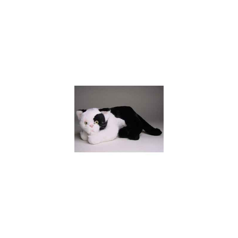 Peluche allongée chat noir et blanc 25 cm Piutre   2344