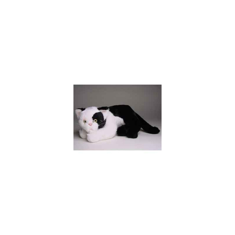 Animaux-Bois-Animaux-Bronzes propose Chat noir et blanc 25 cm peluche animaux allongés réaliste Piutre