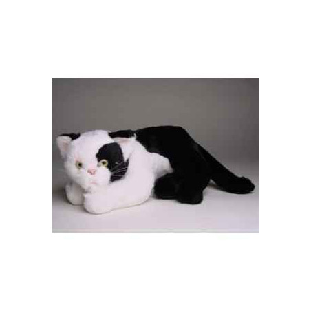 Peluche allongée chat noir et blanc 25 cm Piutre   2344