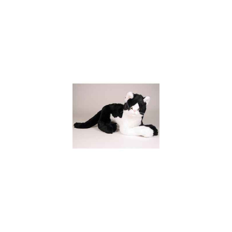 Peluche allongéechat noir/blanc 45 cm Piutre   2343