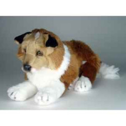 Animaux-Bois-Animaux-Bronzes propose Chien Collie 45 cm peluche animaux allongés réaliste Piutre 1276