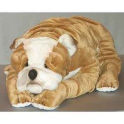 Animaux-Bois-Animaux-Bronzes propose Chien Bull-dog 120 cm peluche animaux allongés réaliste Piutre 3289