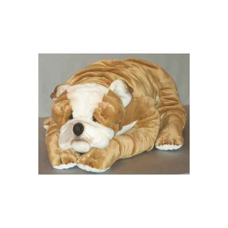 Animaux-Bois-Animaux-Bronzes propose Chien Bull-dog 120 cm peluche animaux allongés réaliste Piutre 3289