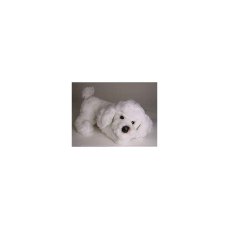 Animaux-Bois-Animaux-Bronzes propose Chien caniche blanc 35 cm peluche animaux allongés réaliste Piutre 282