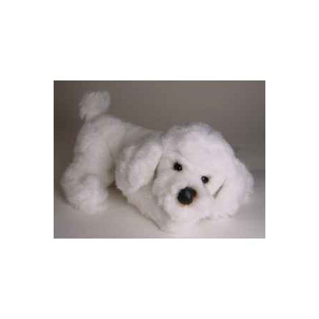 Animaux-Bois-Animaux-Bronzes propose Chien caniche blanc 35 cm peluche animaux allongés réaliste Piutre 282