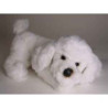 Animaux-Bois-Animaux-Bronzes propose Chien caniche blanc 35 cm peluche animaux allongés réaliste Piutre 282