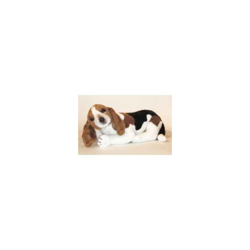 Animaux-Bois-Animaux-Bronzes propose Chien Basset-hound 60 cm peluche animaux allongés réaliste Piutre 3286