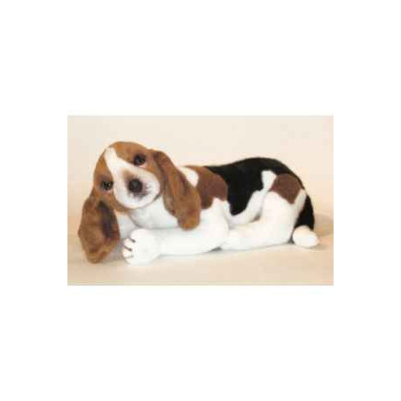 Animaux-Bois-Animaux-Bronzes propose Chien Basset-hound 60 cm peluche animaux allongés réaliste Piutre 3286