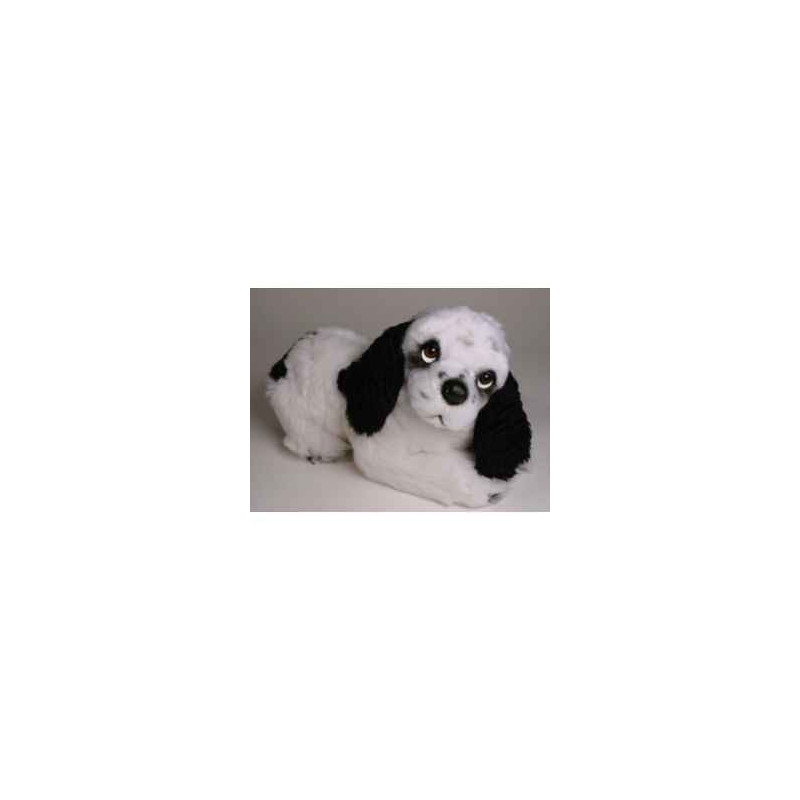 Animaux-Bois-Animaux-Bronzes propose Chien Cocker noir/blanc 35 cm peluche animaux allongés réaliste Piutre 3206