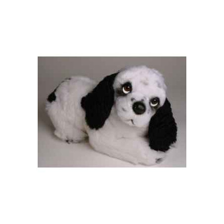 Animaux-Bois-Animaux-Bronzes propose Chien Cocker noir/blanc 35 cm peluche animaux allongés réaliste Piutre 3206