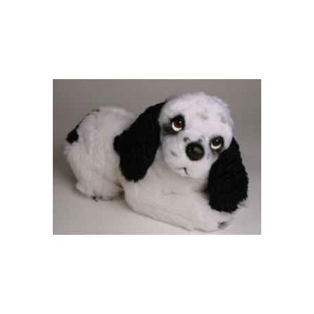 Animaux-Bois-Animaux-Bronzes propose Chien Cocker noir/blanc 35 cm peluche animaux allongés réaliste Piutre 3206