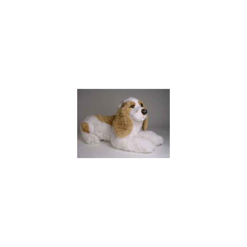 Animaux-Bois-Animaux-Bronzes propose Chien Cocker marron/blanc 55 cm peluche animaux allongés réaliste Piutre 3207