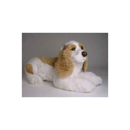 Animaux-Bois-Animaux-Bronzes propose Chien Cocker marron/blanc 55 cm peluche animaux allongés réaliste Piutre 3207