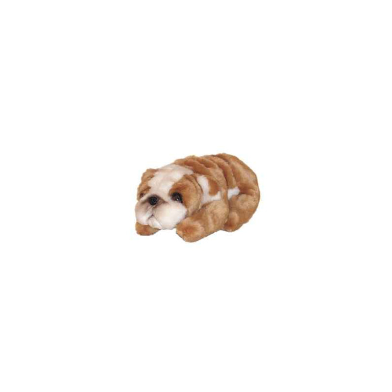 Animaux-Bois-Animaux-Bronzes propose Chien bulldog 23 cm peluche miniature animaux allongés réaliste Piutre 4296