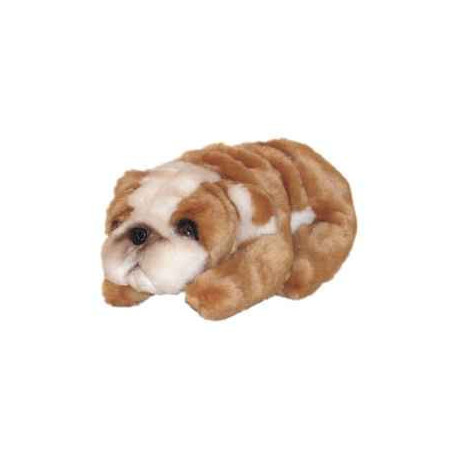 Animaux-Bois-Animaux-Bronzes propose Chien bulldog 23 cm peluche miniature animaux allongés réaliste Piutre 4296