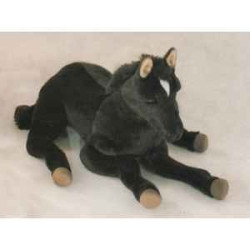  Cheval Poulain noir 70 cm peluche animaux allongés réaliste Piutre 2697
