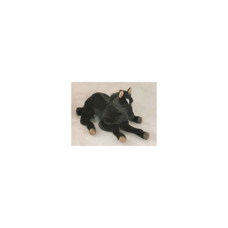  Cheval Poulain noir 70 cm peluche animaux allongés réaliste Piutre 2697