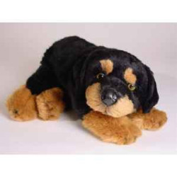 Animaux-Bois-Animaux-Bronzes propose Chien Rottweiller 35 cm peluche animaux allongés réaliste Piutre 3310