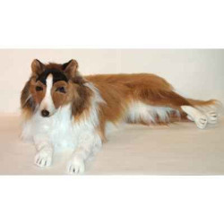 Animaux-Bois-Animaux-Bronzes propose Chien Collie 100 cm peluche animaux allongés réaliste Piutre 1272