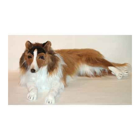 Animaux-Bois-Animaux-Bronzes propose Chien Collie 100 cm peluche animaux allongés réaliste Piutre 1272