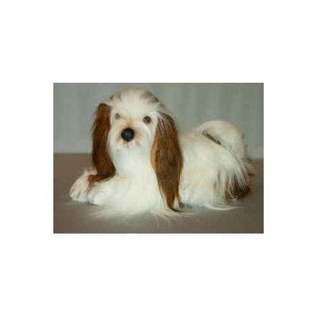 Animaux-Bois-Animaux-Bronzes propose Chien Shy-tzu 40 cm peluche animaux allongés réaliste Piutre 3273