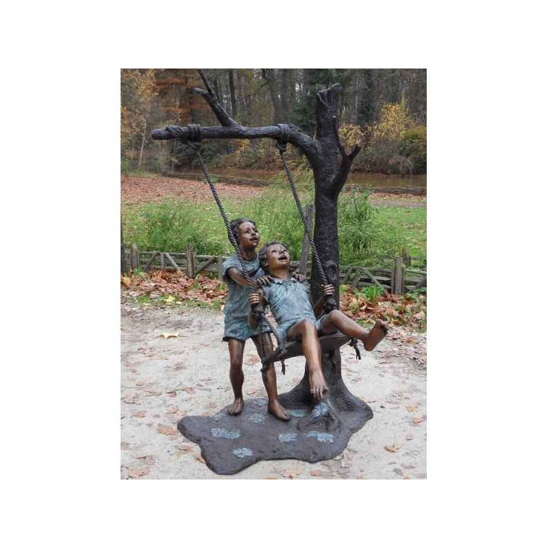 Décoration Statuette bronze personnage Enfants sur balançoire -B28440