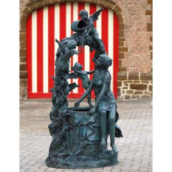 Décoration Statuette bronze personnage Femme et anges sur source d'eau bronze -B74070