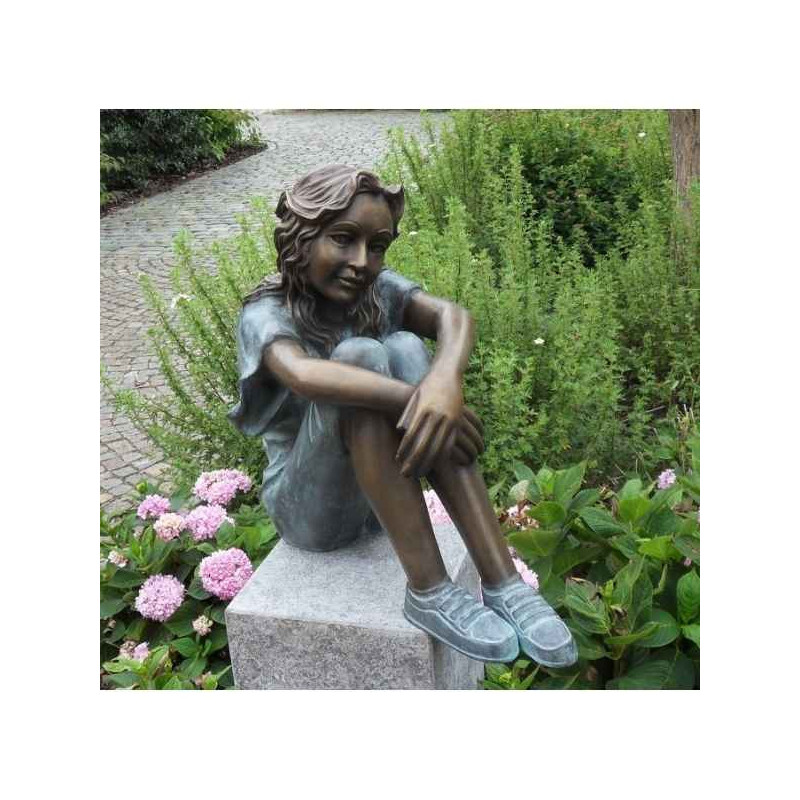 Décoration Statuette bronze personnage Fille assise -AN1731BRW-V