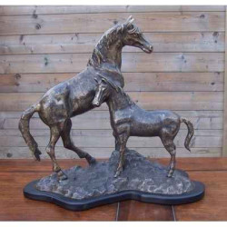 Décors Animaux en Bronze 2 chevaux/ base en bois -AN0083BR-BI