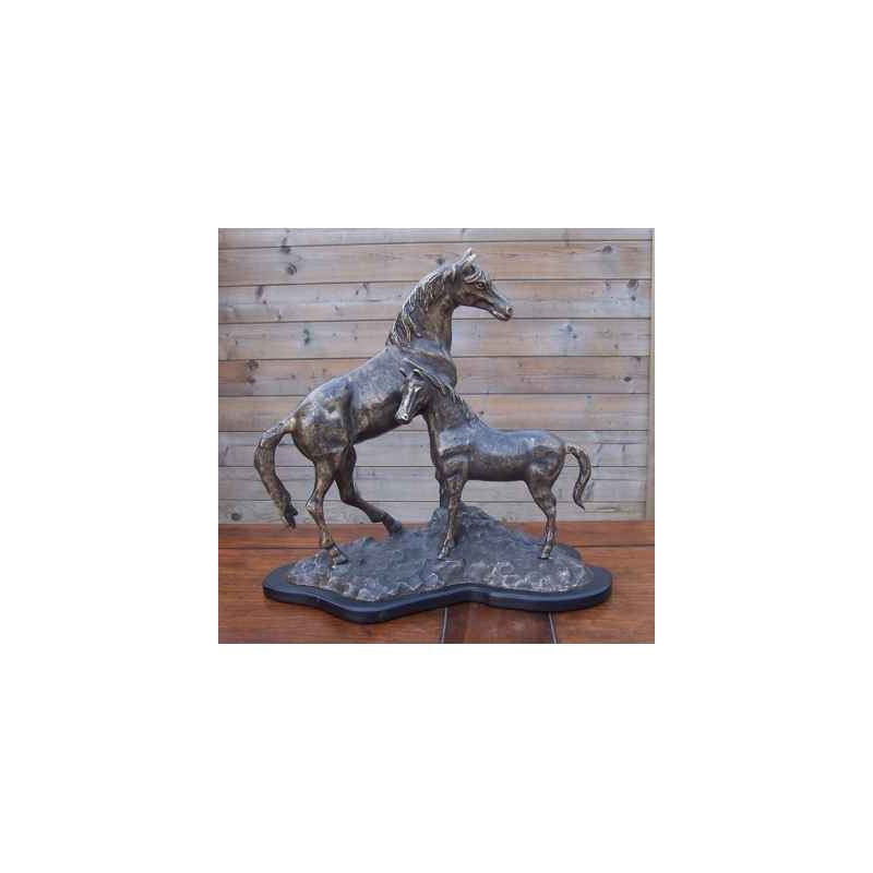 Décors Animaux en Bronze 2 chevaux/ base en bois -AN0083BR-BI