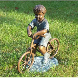 Décoration Statuette bronze personnage Garcon avec vélo petit modèle -AN0410BR-V-S
