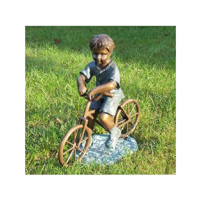 Décoration Statuette bronze personnage Garcon avec vélo petit modèle -AN0410BR-V-S