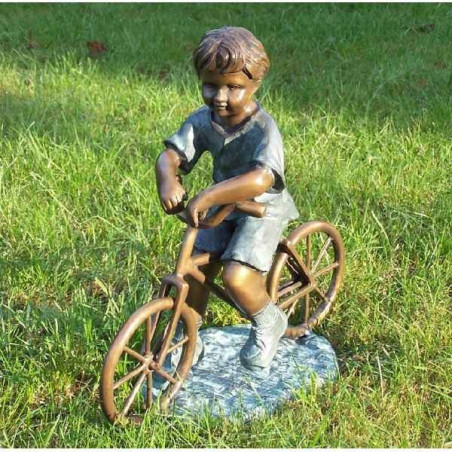 Décoration Statuette bronze personnage Garcon avec vélo petit modèle -AN0410BR-V-S