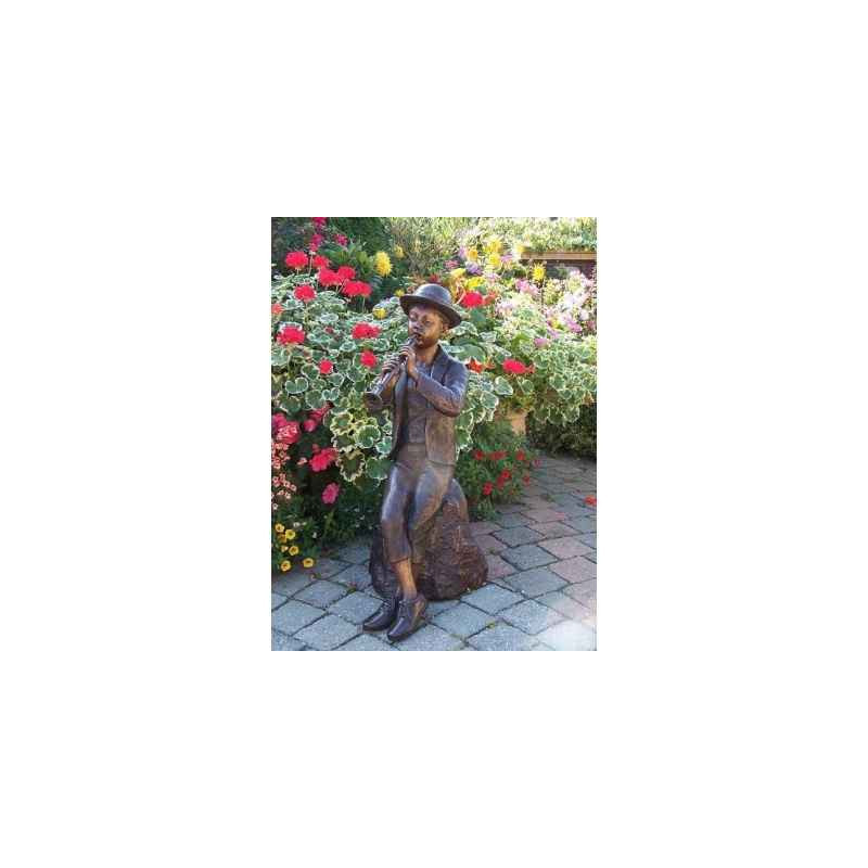 Décoration Statuette bronze personnage Garçon avec flûte -AN0603BR-B