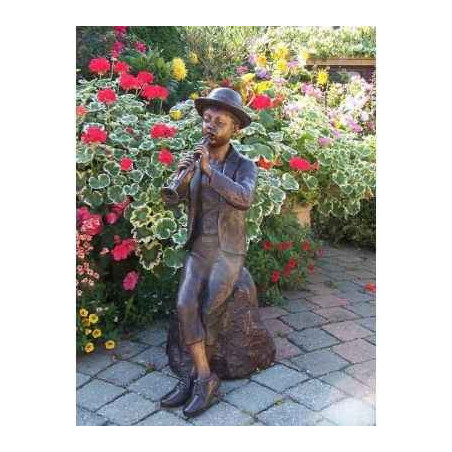 Décoration Statuette bronze personnage Garçon avec flûte -AN0603BR-B