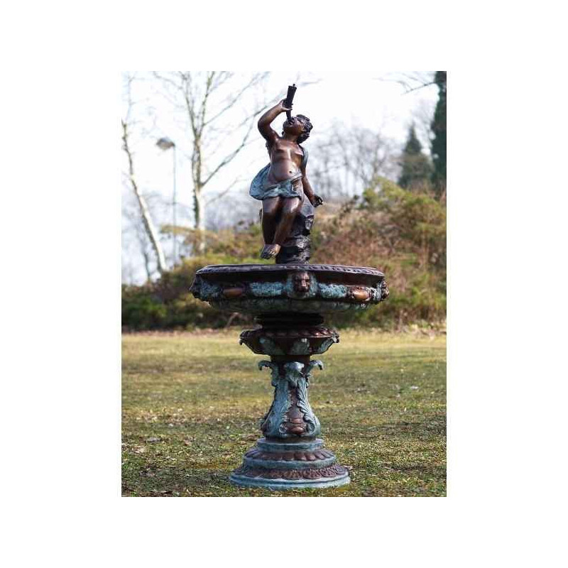 Décors Animaux en Bronze Fontaine avec ange et corne bronze -B52285