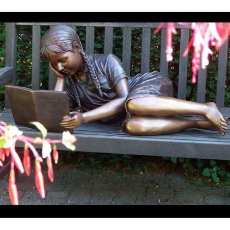 Décoration Statuette bronze personnage Fille lisant -B961