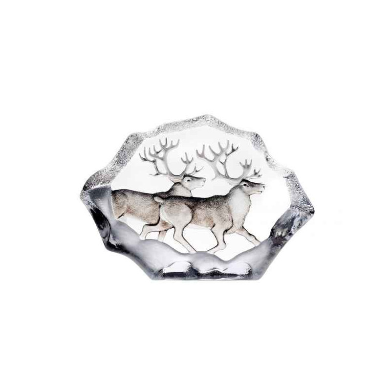 Décoration animaux en verre Couple de renne édition limitée Mats Jonasson -33974