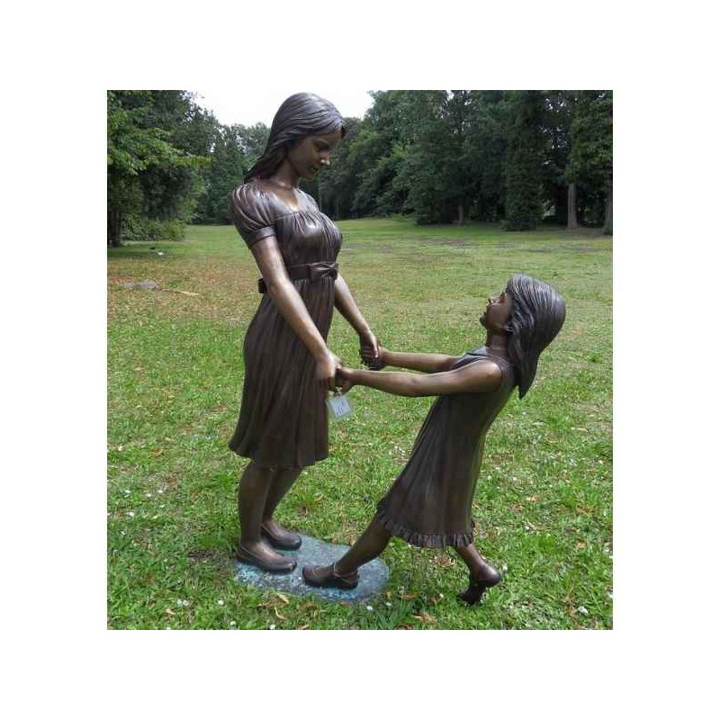 Décoration Statuette bronze personnage Mère et fille -B1066