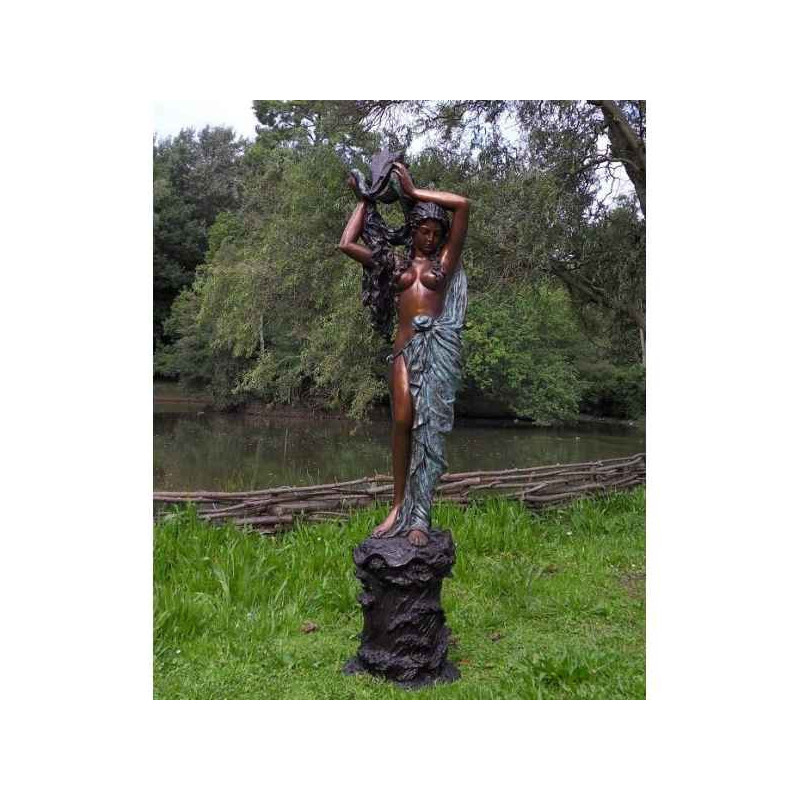 Décoration Statuette bronze personnage Femme avec coquille fontaine bronze -B84061