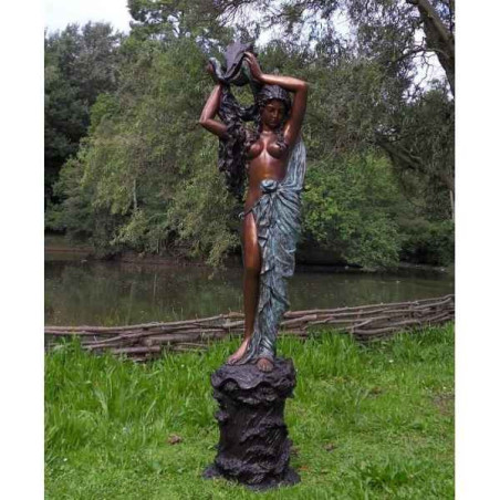 Décoration Statuette bronze personnage Femme avec coquille fontaine bronze -B84061