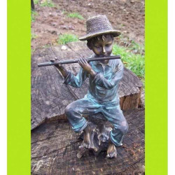 Décoration Statuette bronze personnage Garcon avec flûte -AN1054BRW-V-S