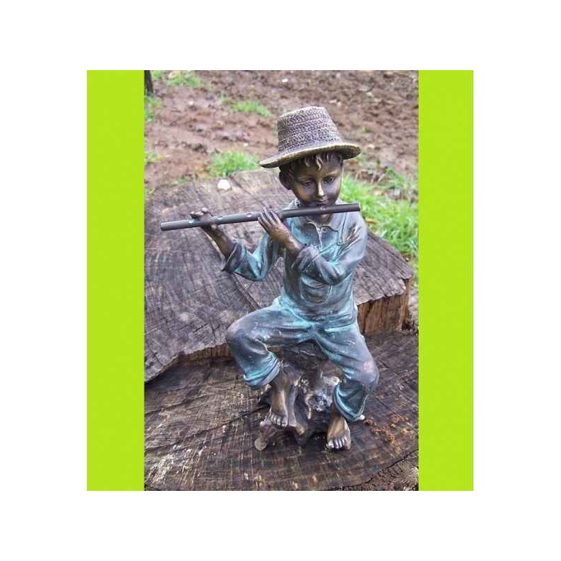 Décoration Statuette bronze personnage Garcon avec flûte -AN1054BRW-V-S
