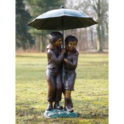Décoration Statuette bronze personnage 2 enfants avec parapluie -B215