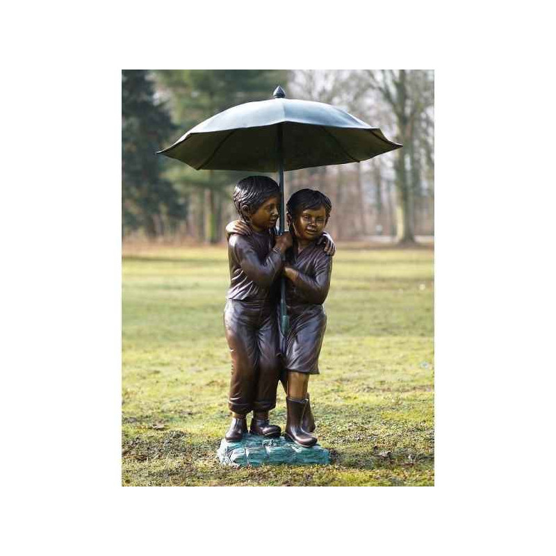 Décoration Statuette bronze personnage 2 enfants avec parapluie -B215