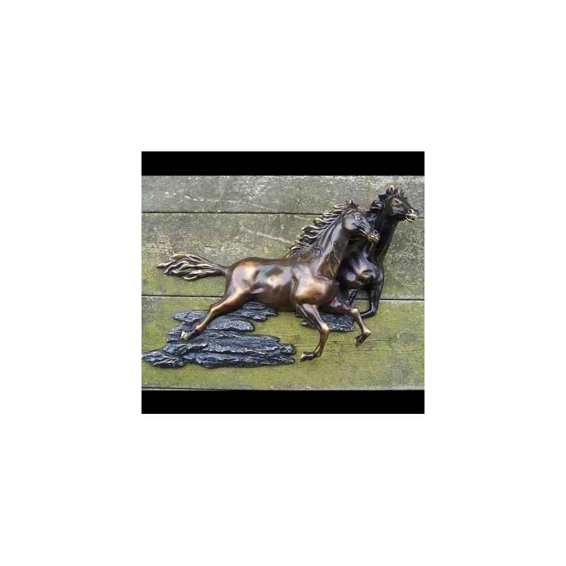 Décoration Statuette bronze personnage 2 cheveaux / décoration murale -HW0704BRW-P3