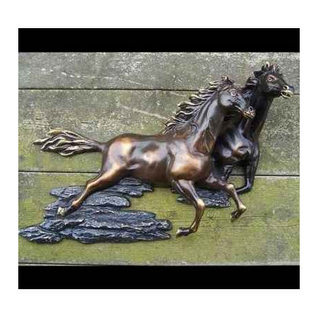 Décoration Statuette bronze personnage 2 cheveaux / décoration murale -HW0704BRW-P3