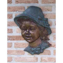 Décoration Statuette bronze personnage Fille avec chapeau décoration murale -HW1217BR-BS