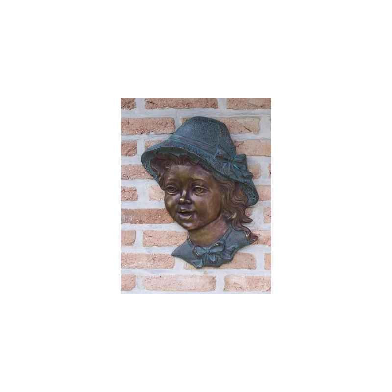 Décoration Statuette bronze personnage Fille avec chapeau décoration murale -HW1217BR-BS